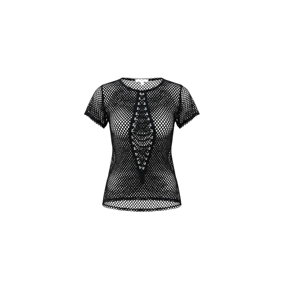 K TOO Fishnet Mesh Top Womens Small Black Hook Eye Cutout MD7844